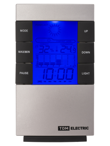 Метеостанция комнатная "Климат 1" вертикальная, термометр, гигрометр, будильник, серебро, TDM фото 2