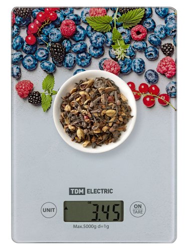 Весы электронные кухонные "Ягоды", стекло, деление 1 г, макс. 5 кг, TDM фото 3